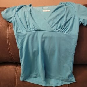 Light Blue Lined‎ Workout Short Sleeve Top  Small